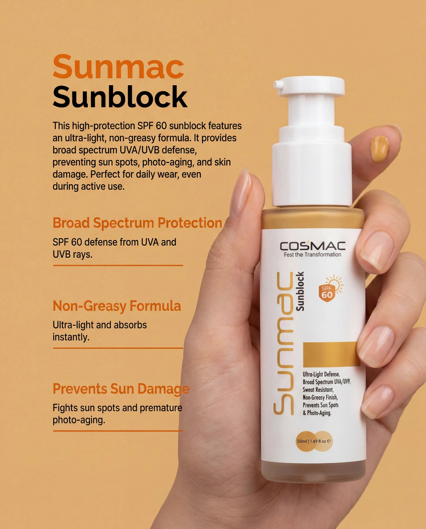 Sunmac Vitamin E Sun Screen SPF 60 - UVA/UVB Protection - Cosmac